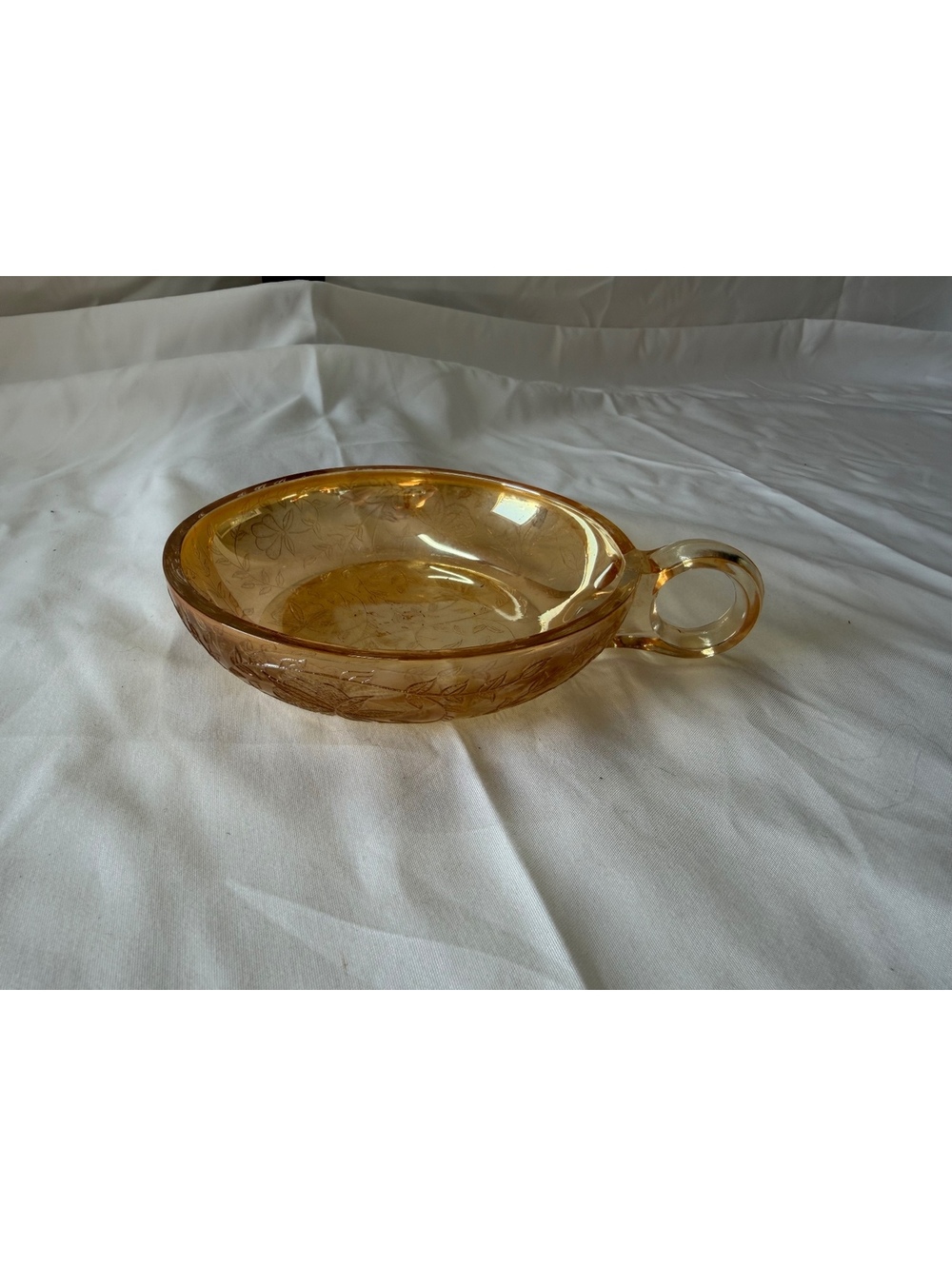 Hazel Atlas Florentine No. 2 Amber Depression Glass Cream Soup Bowl Ring Handle
